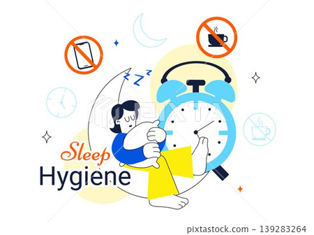 Sleep Hygiene Vector Illustration Featuring Healthy Sleep Routine, Bedtime Habits, Relaxation, Night Rest, Insomnia Prevention, Wellness Design Sleep Hygiene Vector Illustration Featuring Healthy Sleep Routine, Bedtime Habits, Relaxation, Night Rest, Insomnia Prevention, Wellness Design 139283264