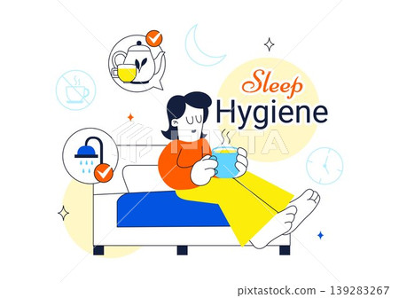 Sleep Hygiene Vector Illustration Featuring Healthy Sleep Routine, Bedtime Habits, Relaxation, Night Rest, Insomnia Prevention, Wellness Design Sleep Hygiene Vector Illustration Featuring Healthy Sleep Routine, Bedtime Habits, Relaxation, Night Rest, Insomnia Prevention, Wellness Design 139283267