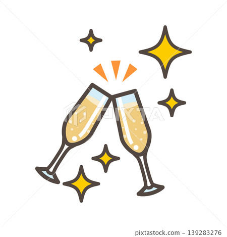 Champagne glasses for toasting - Birthday/Celebration/Simple line drawing Champagne glasses for toasting - Birthday/Celebration/Simple line drawing 139283276