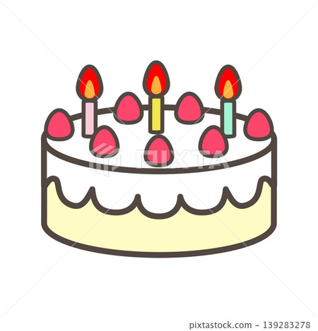 草莓生日蛋糕 - 帶蠟燭，生日，簡筆畫 139283278