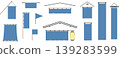 Simple Japanese-style frame set of noren (curtains), nobori (banners), and flags - vector illustrations for noren, lanterns, banners, advertisements, and flyers. 139283599