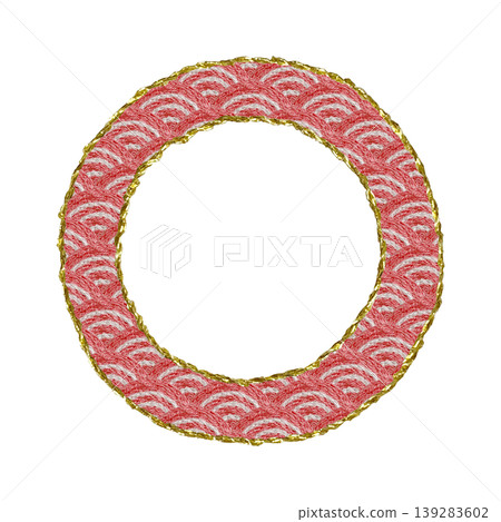 [Japanese-style Seigaiha (wave pattern) frame] Hand-embroidered illustration material 139283602