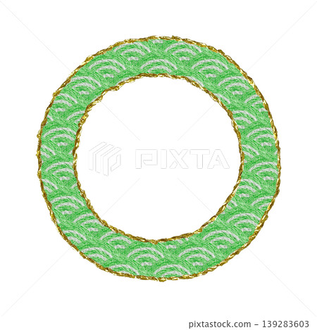 [Japanese-style Seigaiha (wave pattern) frame] Hand-embroidered illustration material 139283603