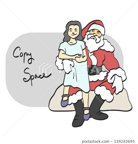 Santa Claus with girl sitting on the lap and blank space illustration vector Santa Claus with girl sitting on the lap and blank space illustration vector 139283695