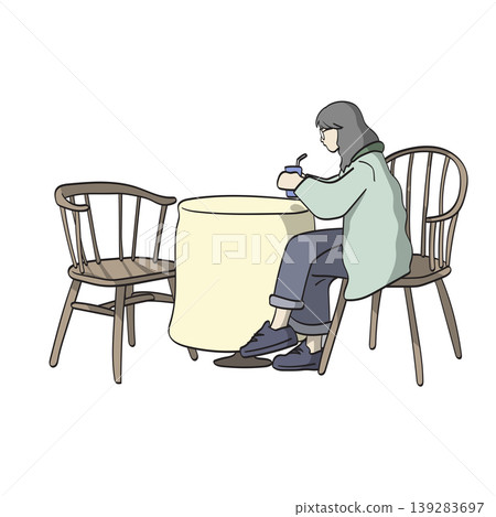 woman with glasses drinking iced coffee in a chair alone illustration vector isolated on white background woman with glasses drinking iced coffee in a chair alone illustration vector isolated on white background 139283697
