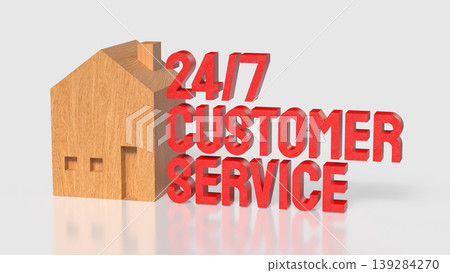 24 7 Customer Service Home Support Concept With Wooden House And Red Text 3d render. 24 7 Customer Service Home Support Concept With Wooden House And Red Text 3d render. 139284270