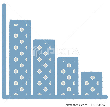 Simple bar graph icon, downward sloping to the right, blue, daisy. Simple bar graph icon, downward sloping to the right, blue, daisy. 139284879