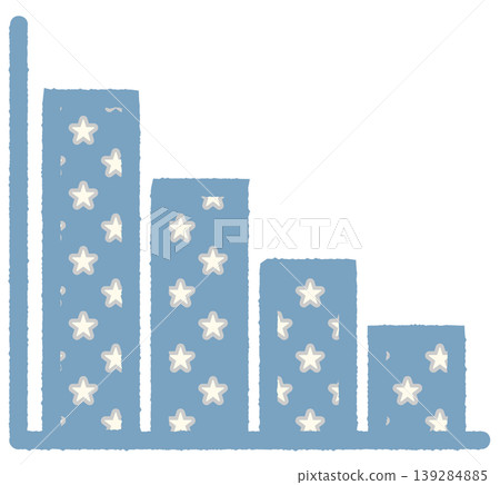 Simple bar graph icon, downward sloping to the right, blue, star Simple bar graph icon, downward sloping to the right, blue, star 139284885