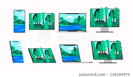 Nature in digital devices sustainable technology flat vector illustration Nature in digital devices sustainable technology flat vector illustration 139284974