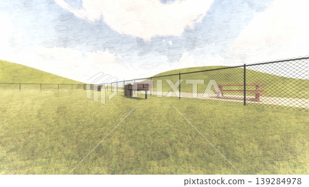 A spacious, green dog run landscape (no dogs shown) (3DCG illustration) 139284978