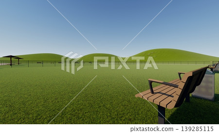 A spacious, green dog run landscape (no dogs shown) (3DCG illustration) A spacious, green dog run landscape (no dogs shown) (3DCG illustration) 139285115