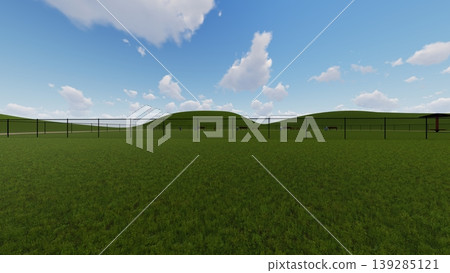 A spacious, green dog run landscape (no dogs shown) (3DCG illustration) A spacious, green dog run landscape (no dogs shown) (3DCG illustration) 139285121
