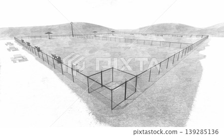 A spacious, green dog run landscape (no dogs shown) (3DCG illustration) 139285136