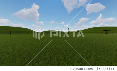 A spacious, green dog run landscape (no dogs shown) (3DCG illustration) A spacious, green dog run landscape (no dogs shown) (3DCG illustration) 139285153