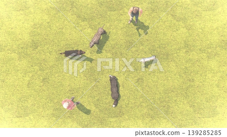 A scene of dogs playing in a spacious, green dog run, with people included (3DCG illustration). A scene of dogs playing in a spacious, green dog run, with people included (3DCG illustration). 139285285