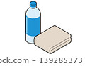 A plastic bottle and a beige towel 139285373