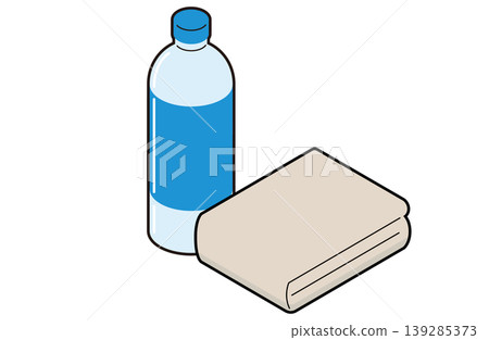 A plastic bottle and a beige towel A plastic bottle and a beige towel 139285373