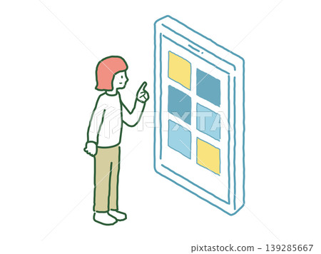Image illustration of a woman operating an app. Image illustration of a woman operating an app. 139285667