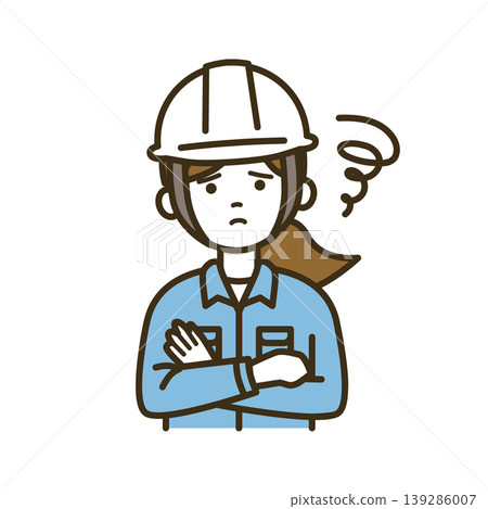 Illustration of a female inspection worker tilting her head in concern | White helmet, work clothes, trouble, problem Illustration of a female inspection worker tilting her head in concern | White helmet, work clothes, trouble, problem 139286007