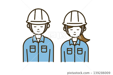 兩名男女工人禮貌地鞠躬 | 白色安全帽,感謝,問候,團隊 兩名男女工人禮貌地鞠躬 | 白色安全帽,感謝,問候,團隊 139286009
