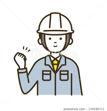 Illustration of a male construction site supervisor showing confidence in a tie and work clothes | White helmet, victory pose, success Illustration of a male construction site supervisor showing confidence in a tie and work clothes | White helmet, victory pose, success 139286111