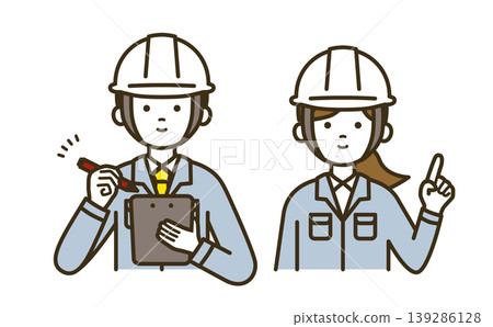 Worker uniform set (male and female) for on-site inspection using recording and pointing | Work clothes, tie, blouse, inspection Worker uniform set (male and female) for on-site inspection using recording and pointing | Work clothes, tie, blouse, inspection 139286128