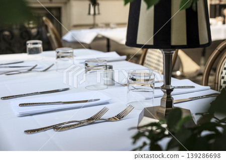 Elegant table setting on a luxury restaurant 139286698
