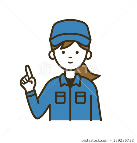 Illustration of a female staff member wearing a work cap and shirt pointing to a point | Delivery, Shipping, Attention, Check Illustration of a female staff member wearing a work cap and shirt pointing to a point | Delivery, Shipping, Attention, Check 139286738
