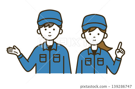 Logistics staff uniform set (male and female) for explaining delivery instructions and points: work cap, shirt, handheld and fingertip holder. Logistics staff uniform set (male and female) for explaining delivery instructions and points: work cap, shirt, handheld and fingertip holder. 139286747