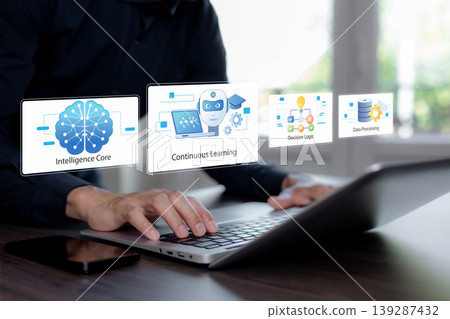AI Intelligence Core and Continuous Learning System Concept AI Intelligence Core and Continuous Learning System Concept 139287432