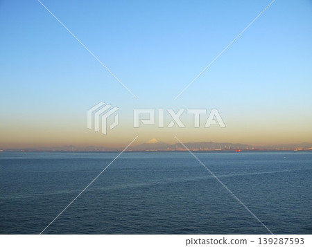 Mount Fuji at sunrise as seen from Umihotaru 139287593