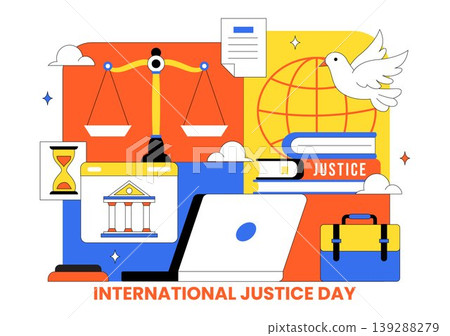 International Justice Day Vector Illustration Featuring Legal System Balance Scale Court Gavel Peace Equality and Global Justice Design International Justice Day Vector Illustration Featuring Legal System Balance Scale Court Gavel Peace Equality and Global Justice Design 139288279