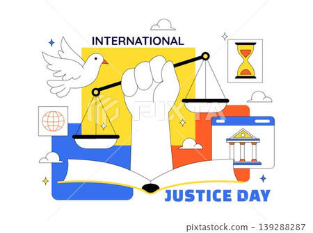 International Justice Day Vector Illustration Featuring Legal System Balance Scale Court Gavel Peace Equality and Global Justice Design International Justice Day Vector Illustration Featuring Legal System Balance Scale Court Gavel Peace Equality and Global Justice Design 139288287