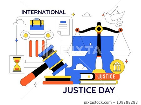 International Justice Day Vector Illustration Featuring Legal System Balance Scale Court Gavel Peace Equality and Global Justice Design 139288288