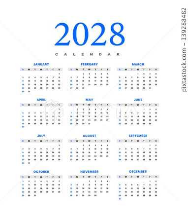 2028 Yearly Calendar Template 139288482