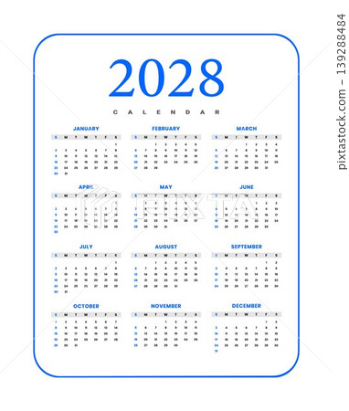 2028 Yearly Calendar Template 139288484