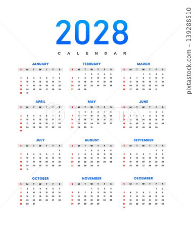 2028 Yearly Calendar Template 139288510