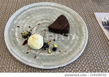 A blissful tea time: A combination of chocolate cake and vanilla ice cream. A blissful tea time: A combination of chocolate cake and vanilla ice cream. 139288550