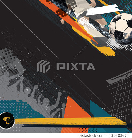 Soccer tournament promotion poster with player shooting the ball grunge texture punchy style square template have blank space. Soccer tournament promotion poster with player shooting the ball grunge texture punchy style square template have blank space. 139288671