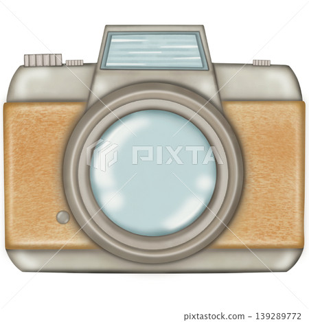 Cute vintage camera illustration with decorative strap,brown colors hand drawn cartoon camera style. Cute vintage camera illustration with decorative strap,brown colors hand drawn cartoon camera style. 139289772