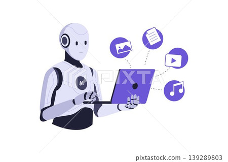 Illustration of Generative AI Robot Creating Multimodal Content Illustration of Generative AI Robot Creating Multimodal Content 139289803