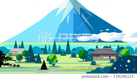 Vector illustration of Mount Fuji and a quintessential Japanese landscape - background material (layers organized, with copy space) Vector illustration of Mount Fuji and a quintessential Japanese landscape - background material (layers organized, with copy space) 139290125