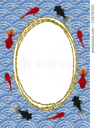 【日式青海波波浪金魚圓形邊框】手工刺繡插畫素材 【日式青海波波浪金魚圓形邊框】手工刺繡插畫素材 139290301