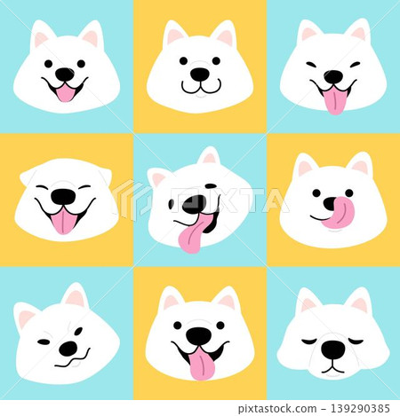 Samoyed dog happy face cartoon illustration pattern design background 139290385