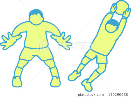 Soccer goalkeeper illustration material: 2 poses (save and defense), World Cup, hand-drawn style, sports Soccer goalkeeper illustration material: 2 poses (save and defense), World Cup, hand-drawn style, sports 139290688