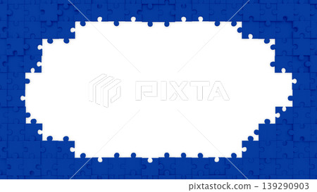 Navy blue puzzle piece frame with transparent background 3D rendering 139290903