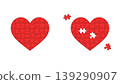 Heart-shaped puzzle, complete and missing parts, 2 sets, red, vector illustration. 139290907