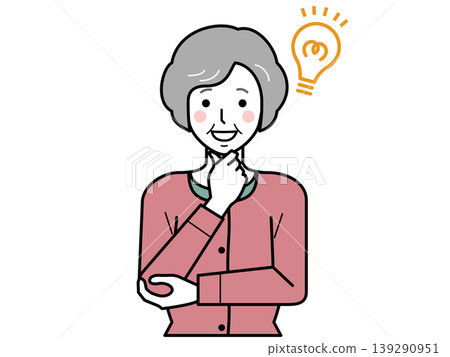 Facing forward. An elderly woman wearing a cardigan, with her hand on her chin and a stunned expression. Part 2 Facing forward. An elderly woman wearing a cardigan, with her hand on her chin and a stunned expression. Part 2 139290951