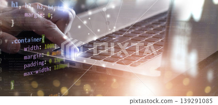 laptop web coding mixed media banner 139291085