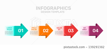 Professional four steps business infographic template with colorful 3D arrows, numbers for workflow design. Vector illustration. 139291382